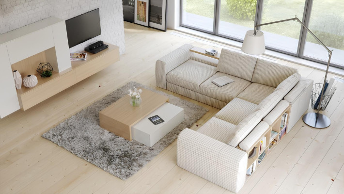 Banco de canto com prateleira para a sala de estar