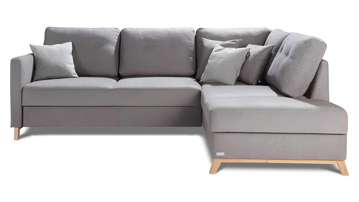 Sofá de canto de tecido L veida com função de cama, novo sofá de canto com espaço de armazenamento para roupa de cama