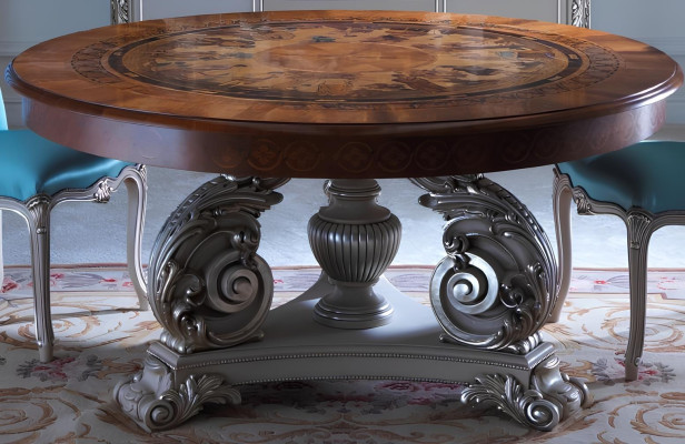 Mesa de jantar redonda de madeira maciça italiana