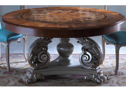 Mesa de jantar redonda de madeira maciça italiana