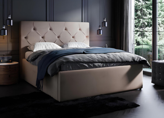 Estrutura de cama moderna de tecido e madeira