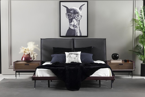 Conjunto de móveis de quarto loft com cama, armário, mesas de cabeceira e cômoda de 5 gavetas