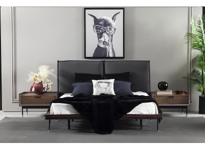 Conjunto de móveis de quarto loft com cama, armário, mesas de cabeceira e cômoda de 5 gavetas