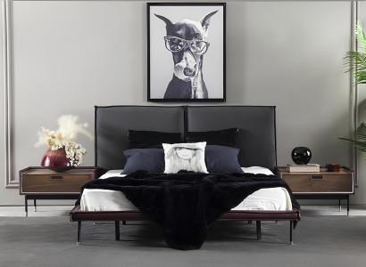 Conjunto de móveis de quarto loft com cama, armário, mesas de cabeceira e cômoda de 5 gavetas