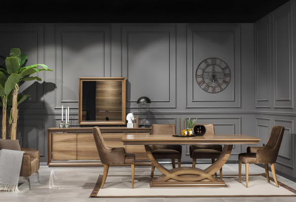 Conjunto de móveis de 9 peças, incluindo mesa, cadeiras, cômoda e espelho