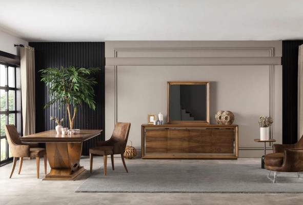 Conjunto de mesa de jantar de luxo com mesa e cadeiras, criado-mudo, 7 peças