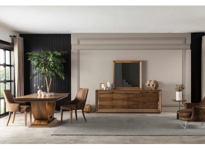 Conjunto de mesa de jantar de luxo com mesa e cadeiras, criado-mudo, 7 peças