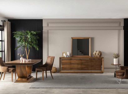 Conjunto de mesa de jantar de luxo com mesa e cadeiras, criado-mudo, 7 peças