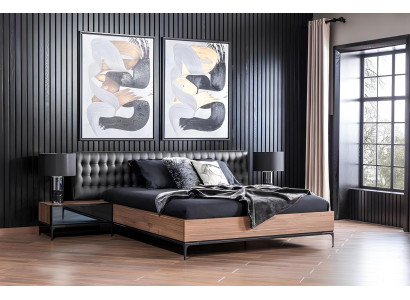 Conjunto de móveis de quarto Perfect set com cama preta e mesas de cabeceira, 8 peças.