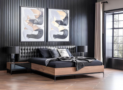 Conjunto de móveis de quarto Perfect set com cama preta e mesas de cabeceira, 8 peças.