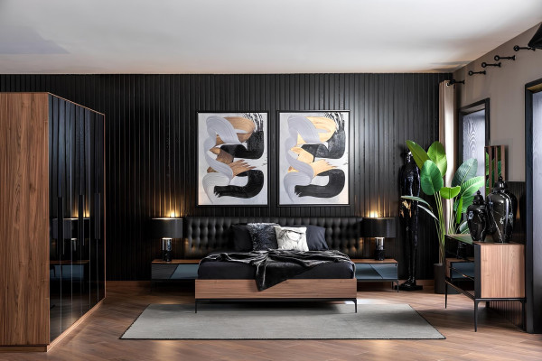 Conjunto de móveis de quarto de luxo, conjunto completo, armário, cama