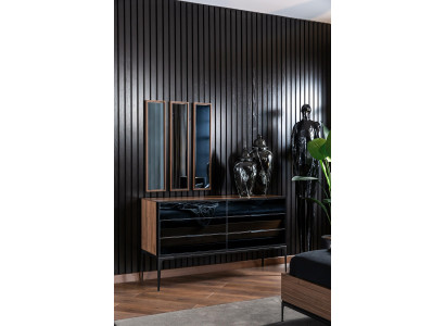 Espelho triplo luxuoso com moldura marrom