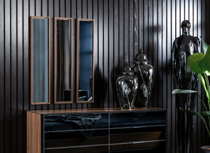 Espelho triplo luxuoso com moldura marrom