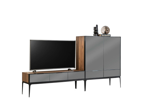 Armário bege, preto e marrom para a sala de estar