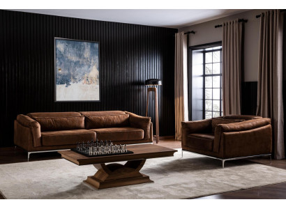 Sofá macio para 3 pessoas em veludo marrom