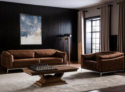 Sofá macio para 3 pessoas em veludo marrom