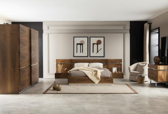 Móveis de quarto de luxo, mesa de cabeceira, armário, mesas de cabeceira, espelho em 6 partes