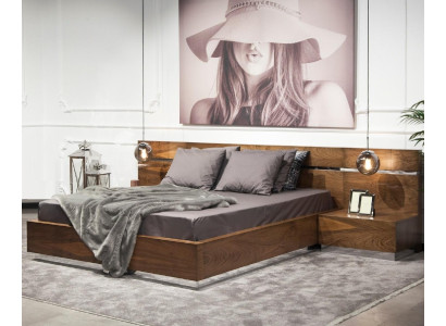 Conjunto de móveis de quarto ideal, composto por um armário, mesas de cabeceira e uma cama em 4 partes