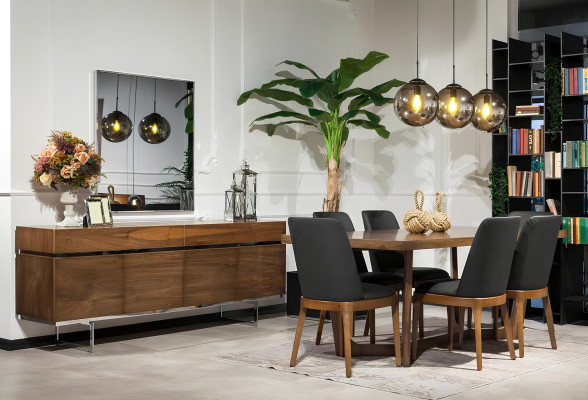 Conjunto de jantar de 9 peças com mesa, cadeiras e móveis