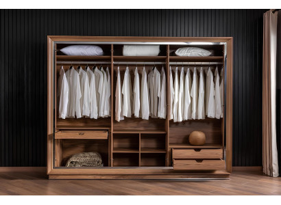 Conjunto de móveis de quarto, incluindo cama, armário e 2 mesas de cabeceira, 4 peças.