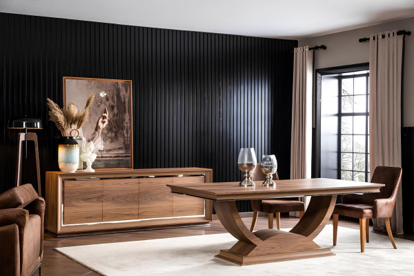 Mesa de jantar elegante com pernas