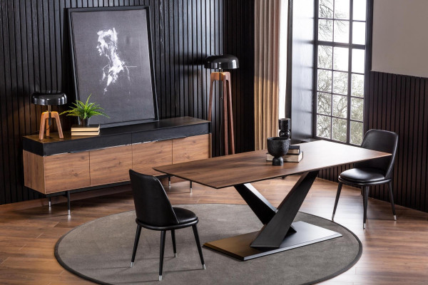 Cadeira de couro preta de luxo, cadeiras macias, móveis de design para a sala de estar e cozinha