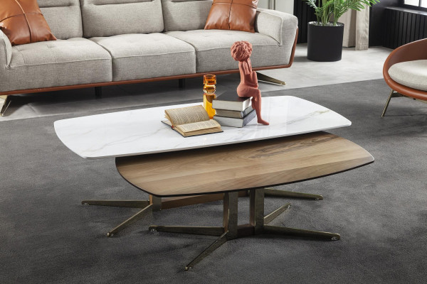 Mesas baixas Divas, mesas móveis luxuosas para a sala de estar, mesa de madeira 2 peças.