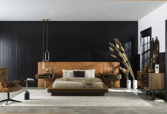 Moderna e luxuosa aparência de couro sintético, confortável quarto