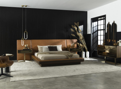 Moderna e luxuosa aparência de couro sintético, confortável quarto