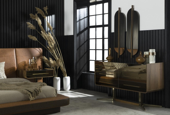 Espelho de parede luxuoso em estilo moderno com moldura marrom 104x31cm