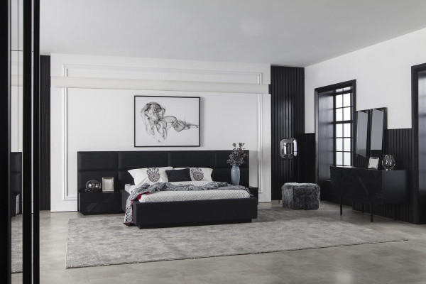 Estrutura de cama estofada preta moderna para quartos de luxo