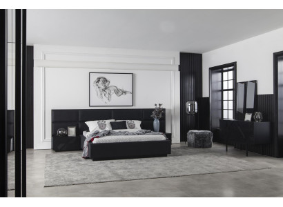 Estrutura de cama estofada preta moderna para quartos de luxo