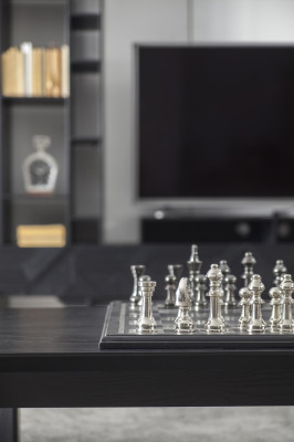 Conjunto de sala de estar preto de alta qualidade com mesa de duas peças