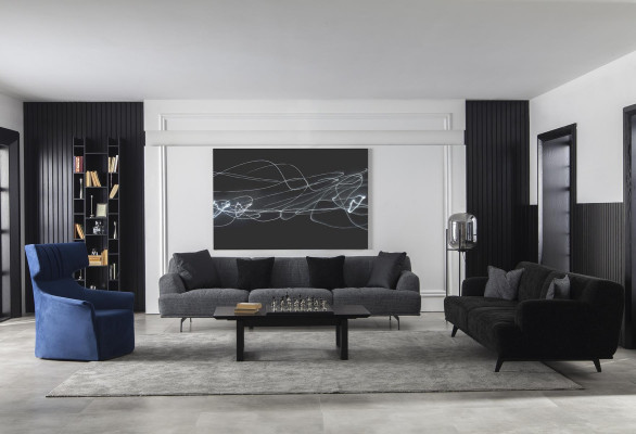 Sofá cinza para 4+1 pessoas com almofadas removíveis, 3 partes