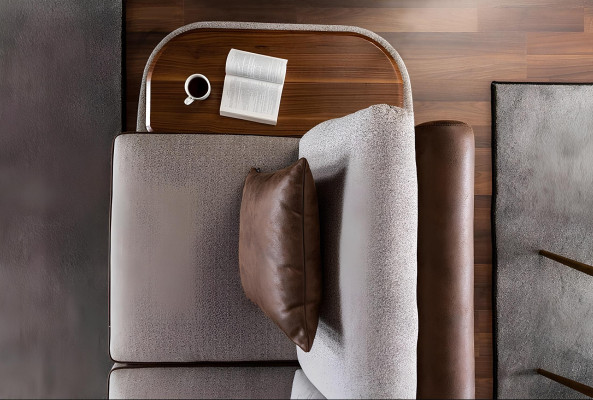 Sofá de tecido cinza para 3 pessoas com mesa de 3 peças