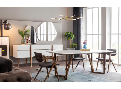 Conjunto de mesa de jantar de madeira branca, mesa, cadeiras, criado-mudo 9 peças.