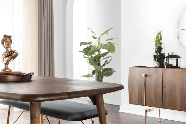 Conjunto de mesa de 10 peças com cadeiras e buffet de madeira marrom