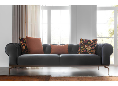 Sofá Chesterfield de 3 lugares em tecido azul