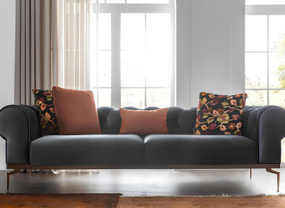 Sofá Chesterfield de 3 lugares em tecido azul