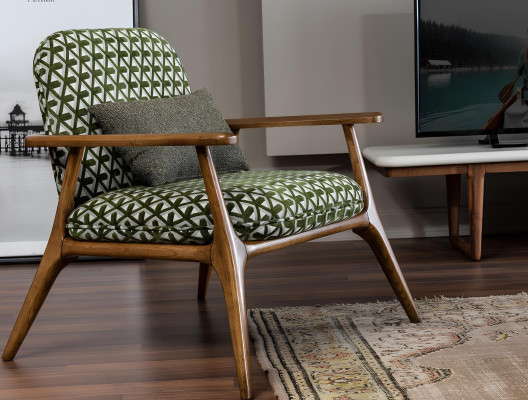 Cadeira de cocktail cinza sem braços em tecido verde