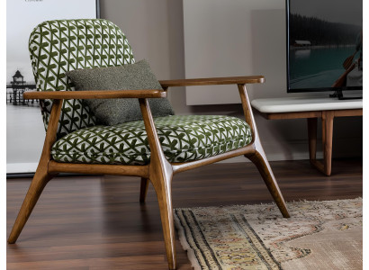 Cadeira de cocktail cinza sem braços em tecido verde