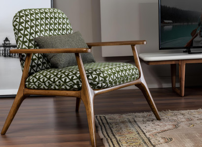 Cadeira de cocktail cinza sem braços em tecido verde