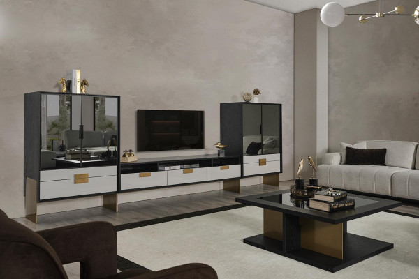 Móvel de TV com vitrine, conjunto de sala de estar, novo, branco, 3 peças.