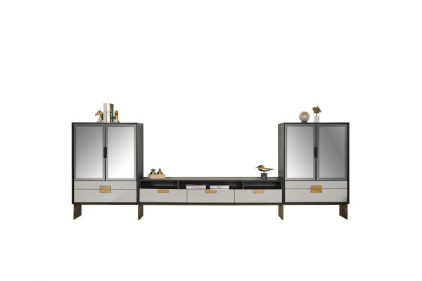 Móvel de TV com vitrine, conjunto de sala de estar, novo, branco, 3 peças.