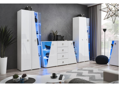 Armário branco luxuoso com 2 vitrines para uma sala de estar moderna