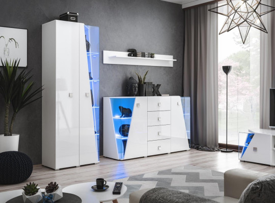 Conjunto de móveis de sala de estar de luxo, composto por um armário, vitrine e prateleira em 3 partes.