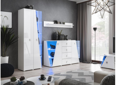 Conjunto de móveis de sala de estar de luxo, composto por um armário, vitrine e prateleira em 3 partes.