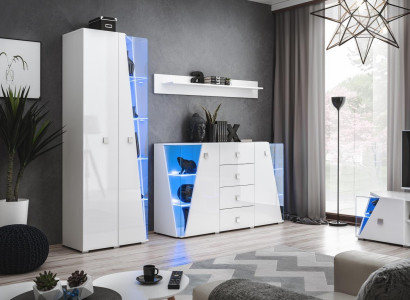 Conjunto de móveis de sala de estar de luxo, composto por um armário, vitrine e prateleira em 3 partes.