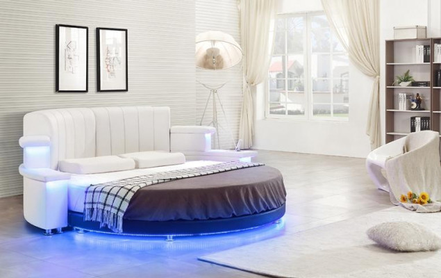Cama redonda moderna com iluminação LED