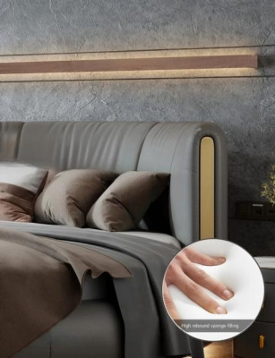 Cama redonda cinza-bege com design moderno e exclusivo para o quarto